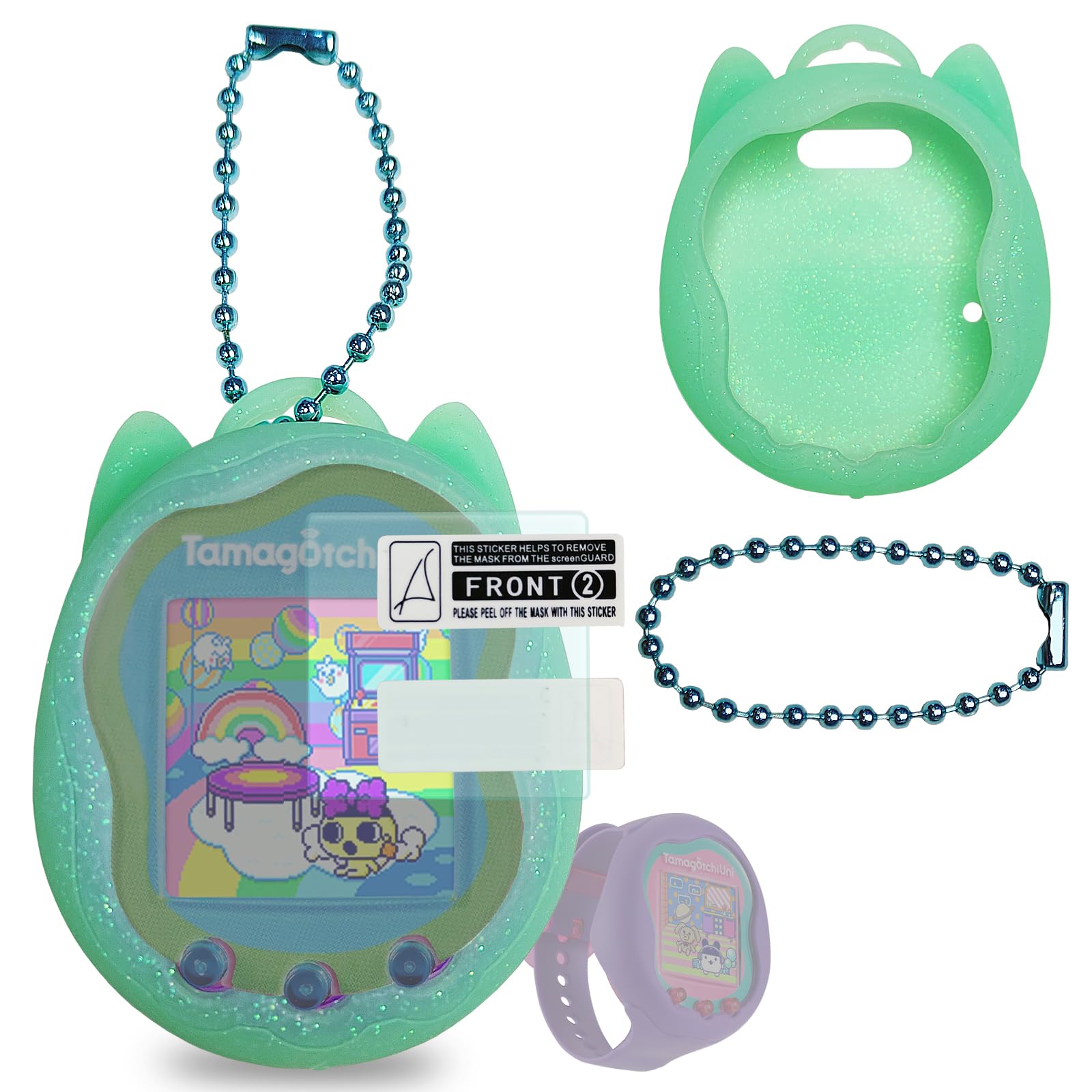 JCHPINE Teal Silicone Case for Tamagotchi Uni with Screen Protector and Color Chain