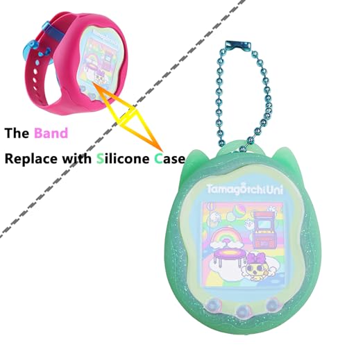 JCHPINE Teal Silicone Case for Tamagotchi Uni with Screen Protector and Color Chain