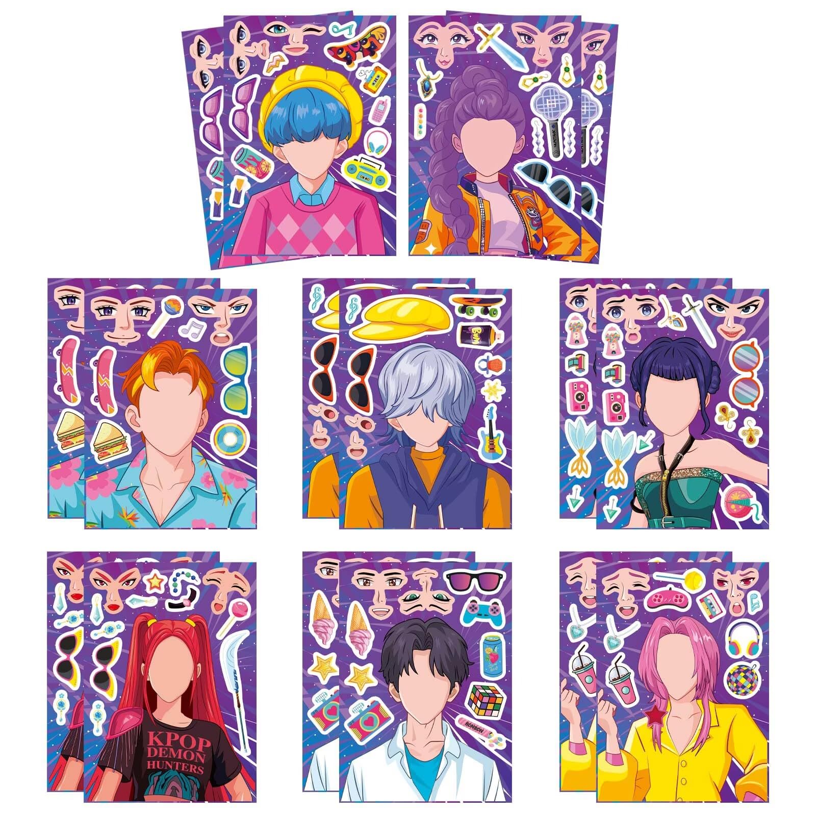 JCQAYB 16 Sheets Demon Hunter Make-a-Face Stickers – DIY Craft, Party Favors & Gift Idea