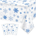 Jectivs 3-Pack Plastic Snowflake Tablecloths for Christmas Parties – 54x108 Inches, White and Blue