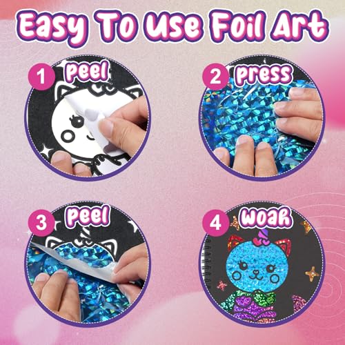 Jectivs Foil Art Kit for Kids: No Mess DIY Craft Set with 80 Foil Sheets, Princess & Mermaid Dress Up, Travel Activity for Ages 4-9
