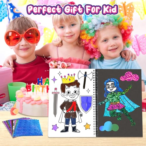 Jectivs Foil Art Kit for Kids: No Mess DIY Craft Set with 80 Foil Sheets, Princess & Mermaid Dress Up, Travel Activity for Ages 4-9