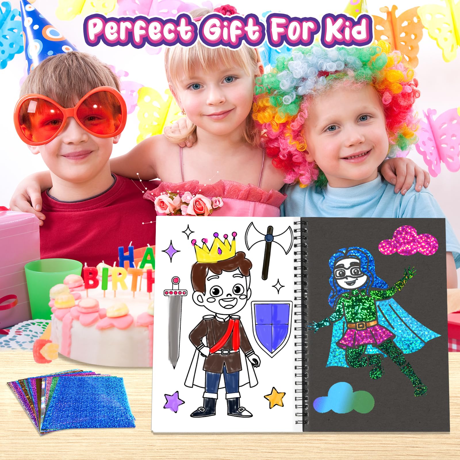 Jectivs Foil Art Kit for Kids: No Mess DIY Craft Set with 80 Foil Sheets, Princess & Mermaid Dress Up, Travel Activity for Ages 4-9