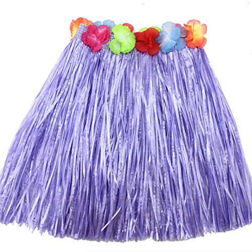 JEKANEL Kids Hula Grass Skirt Set - 40cm Double Layer Thickened Hawaiian Luau Party Costume with Flower Accessories