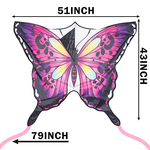 JEKOSEN Large Butterfly Kite for Kids and Adults – 51" Wing, 79" Tail, Easy to Fly Beginner Single Line with 330ft String, Pink