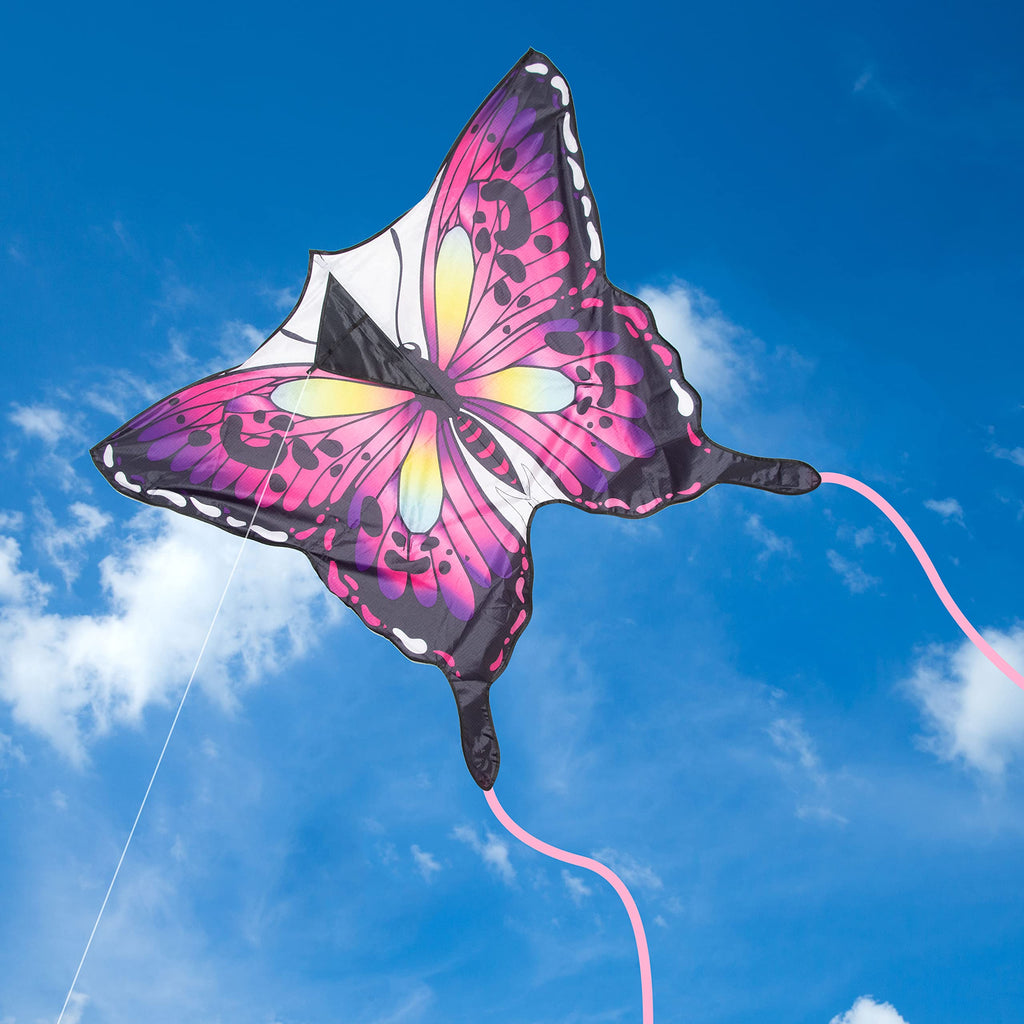 JEKOSEN Large Butterfly Kite for Kids and Adults – 51" Wing, 79" Tail, Easy to Fly Beginner Single Line with 330ft String, Pink