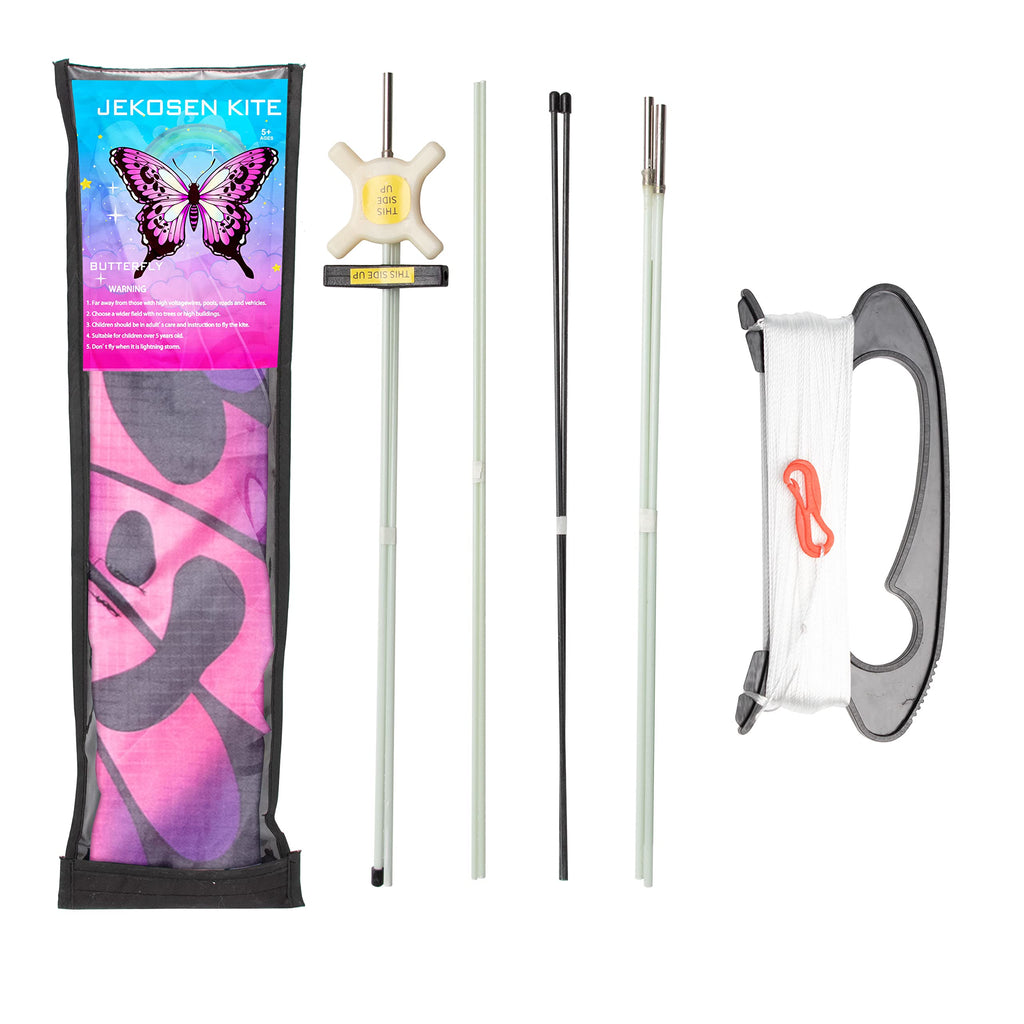 JEKOSEN Large Butterfly Kite for Kids and Adults – 51" Wing, 79" Tail, Easy to Fly Beginner Single Line with 330ft String, Pink