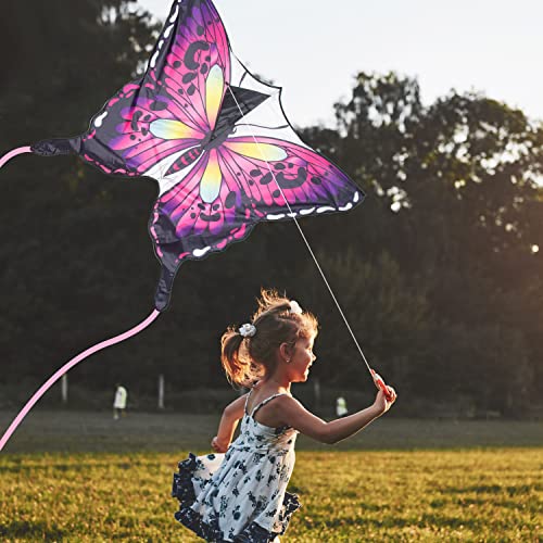JEKOSEN Large Butterfly Kite for Kids and Adults – 51" Wing, 79" Tail, Easy to Fly Beginner Single Line with 330ft String, Pink