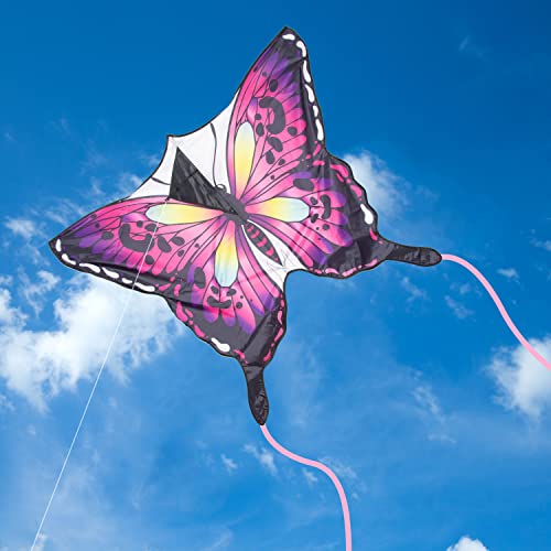 JEKOSEN Large Butterfly Kite for Kids and Adults – 51" Wing, 79" Tail, Easy to Fly Beginner Single Line with 330ft String, Pink