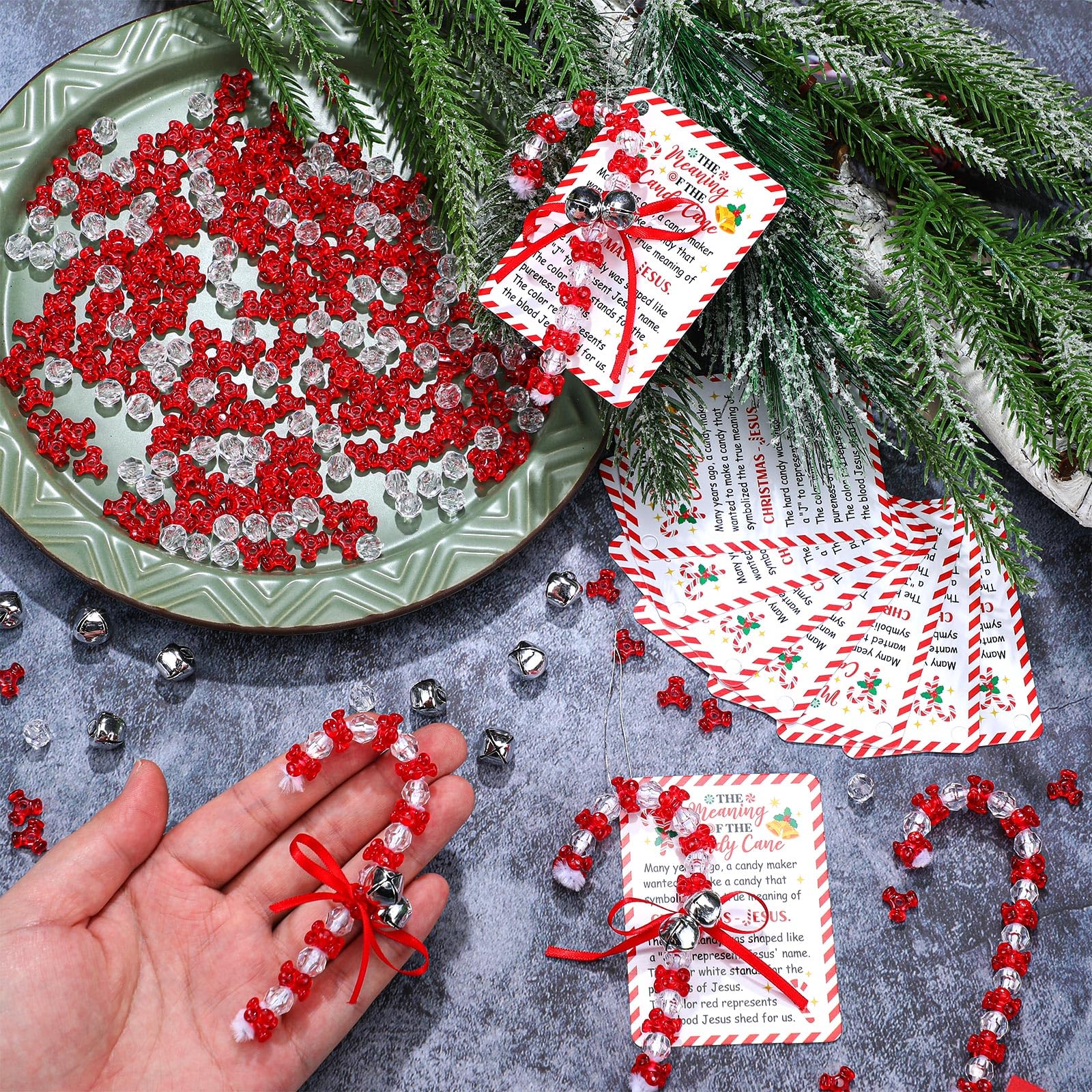 JellyArch 24-Set Candy Cane Ornament Craft Kit with Beads, Bells, and Story Cards – Red