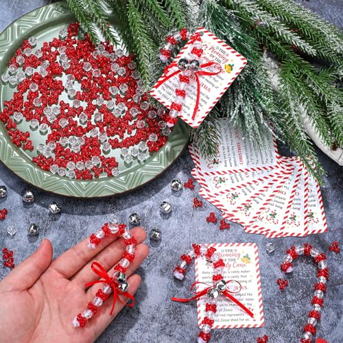 JellyArch 24-Set Candy Cane Ornament Craft Kit with Beads, Bells, and Story Cards – Red