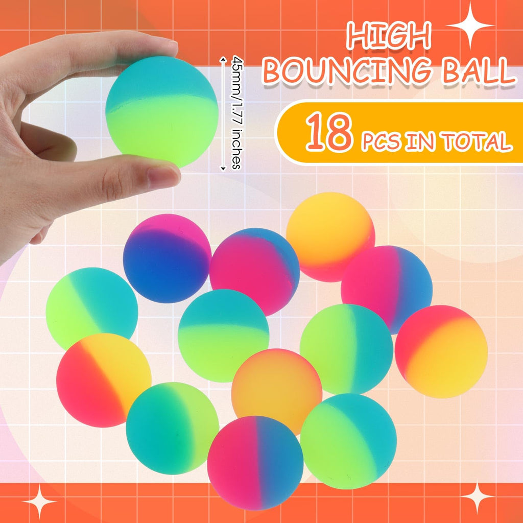 Jenaai 18 Pack 45mm Bouncy Balls for Kids – Bright Multicolor Rubber Balls for Parties, Prizes, and Play