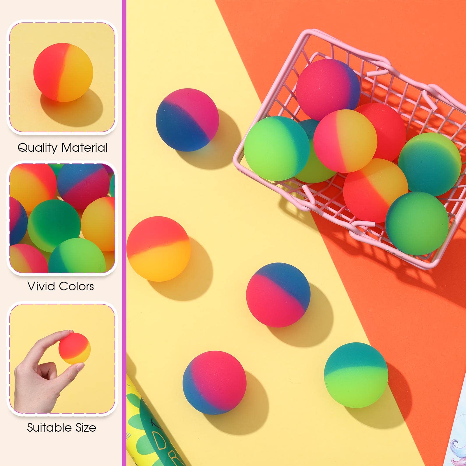 Jenaai 18 Pack 45mm Bouncy Balls for Kids – Bright Multicolor Rubber Balls for Parties, Prizes, and Play