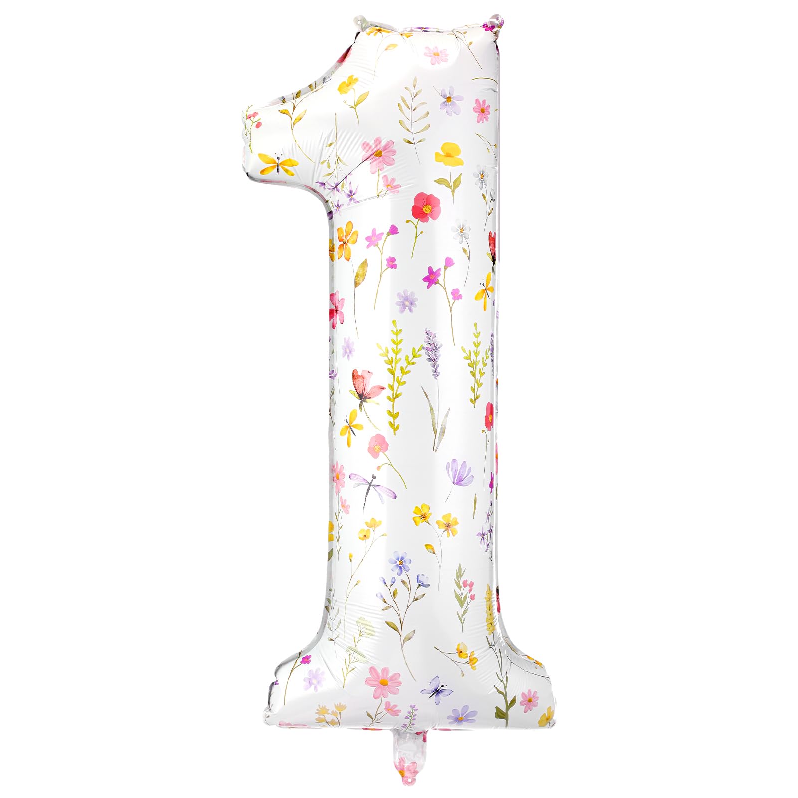 Jenaai 40-Inch Wildflower Number 1 Balloon – First Birthday Floral Party Decoration with Straw