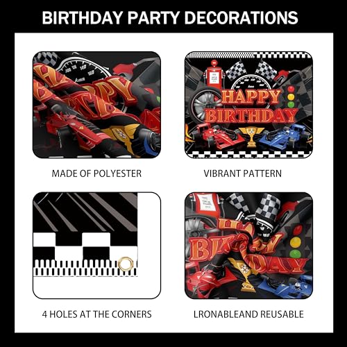 jenlion Race Car Birthday Party Decorations Set – Backdrop, Banner, Balloons, Tablecloth & Cake Toppers
