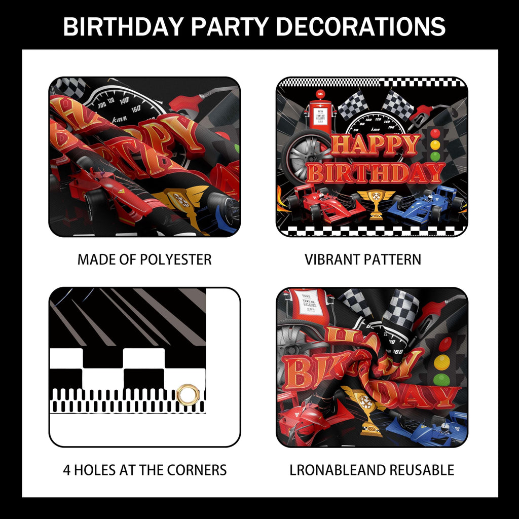 jenlion Race Car Birthday Party Decorations Set – Backdrop, Banner, Balloons, Tablecloth & Cake Toppers