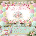 Jenlion Tea Party Decorations Kit – Pastel Balloons, Backdrop, Teapot Foil Balloon & Tablecloth for Women's Birthday or Bridal Shower