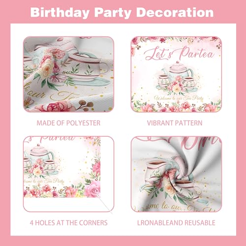 Jenlion Tea Party Decorations Kit – Pastel Balloons, Backdrop, Teapot Foil Balloon & Tablecloth for Women's Birthday or Bridal Shower