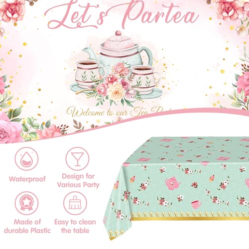 Jenlion Tea Party Decorations Kit – Pastel Balloons, Backdrop, Teapot Foil Balloon & Tablecloth for Women's Birthday or Bridal Shower