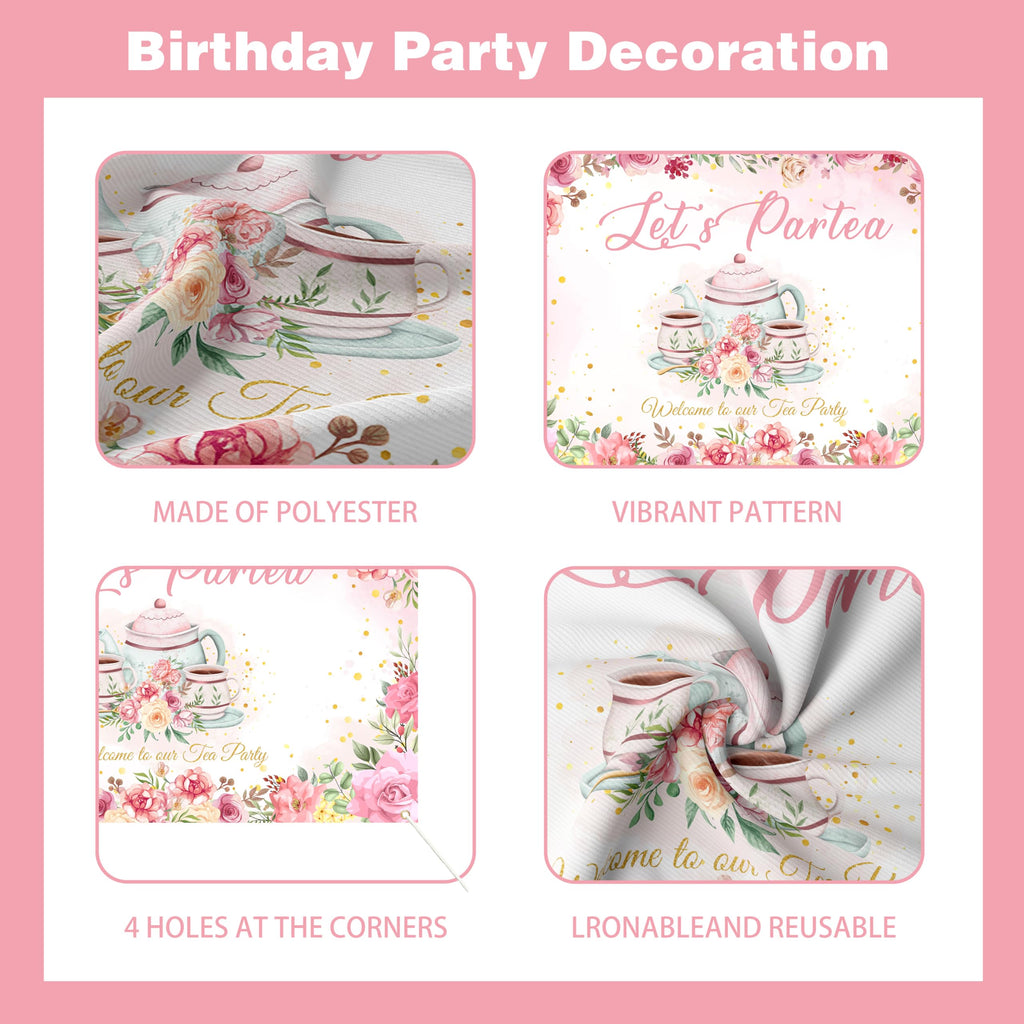 Jenlion Tea Party Decorations Kit – Pastel Balloons, Backdrop, Teapot Foil Balloon & Tablecloth for Women's Birthday or Bridal Shower