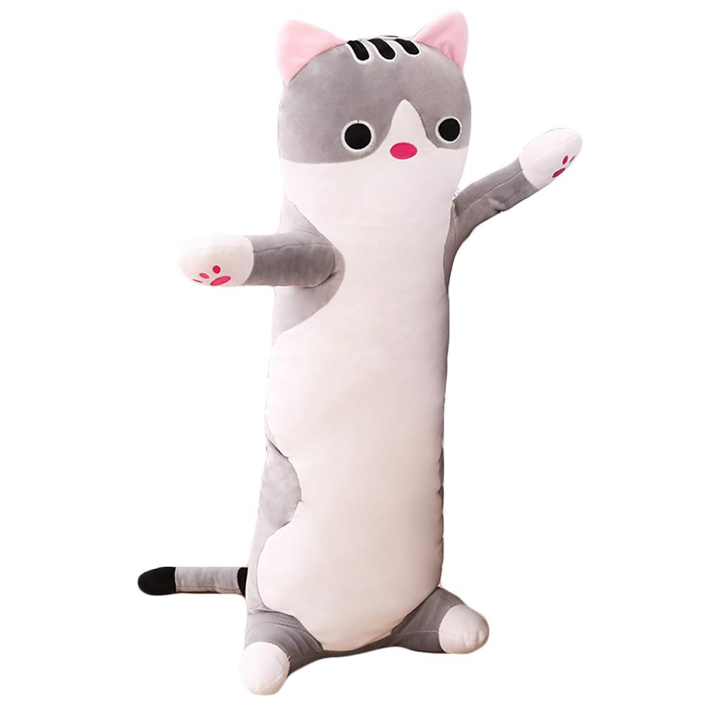 Jensquaify Gray Cat Plush Hugging Pillow - 27.5 Inch Soft Long Body Pillow for Kids