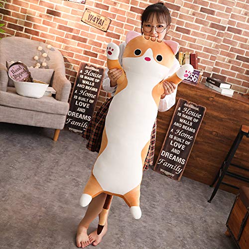 Jensquaify Gray Cat Plush Hugging Pillow - 27.5 Inch Soft Long Body Pillow for Kids
