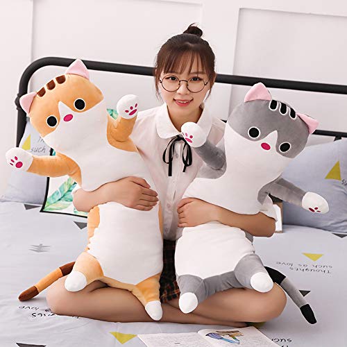 Jensquaify Long Cat Plush Pillow 19.68 Inch Gray - Soft Stretch Velvet Body Pillow for Kids