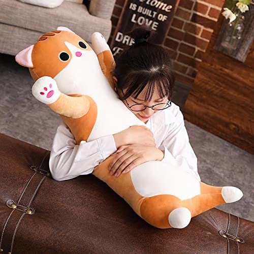 Jensquaify Long Cat Plush Pillow 19.68 Inch Gray - Soft Stretch Velvet Body Pillow for Kids