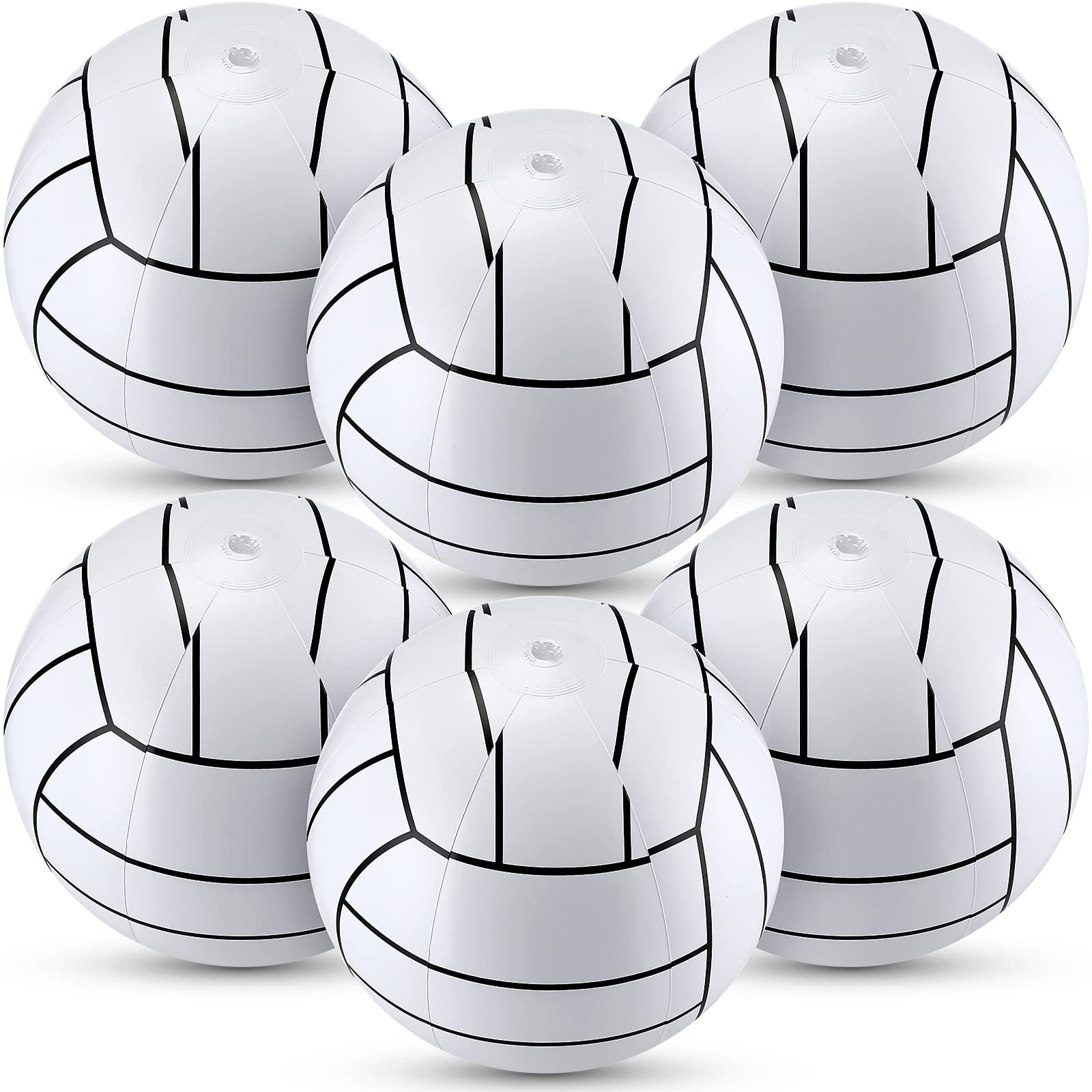 Jerify 12 Inch Inflatable Volleyballs - 6 Pack White/Black Stripe Beach Balls for Pool Party Supplies