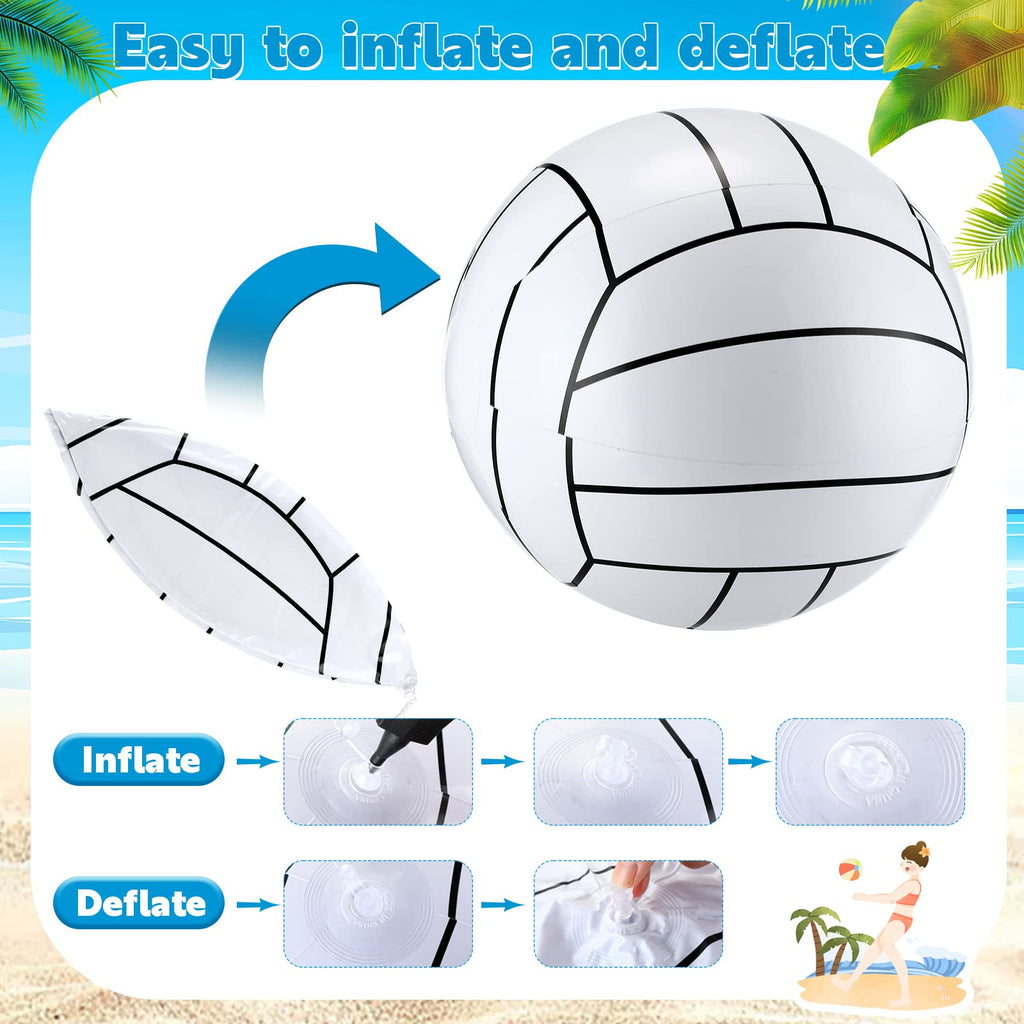 Jerify 12 Inch Inflatable Volleyballs - 6 Pack White/Black Stripe Beach Balls for Pool Party Supplies