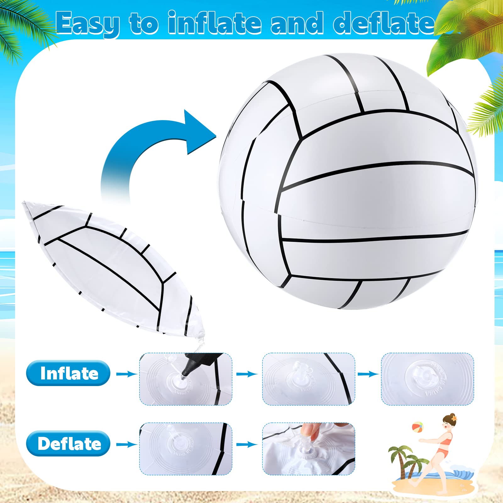 Jerify 12 Inch Inflatable Volleyballs - 6 Pack White/Black Stripe Beach Balls for Pool Party Supplies