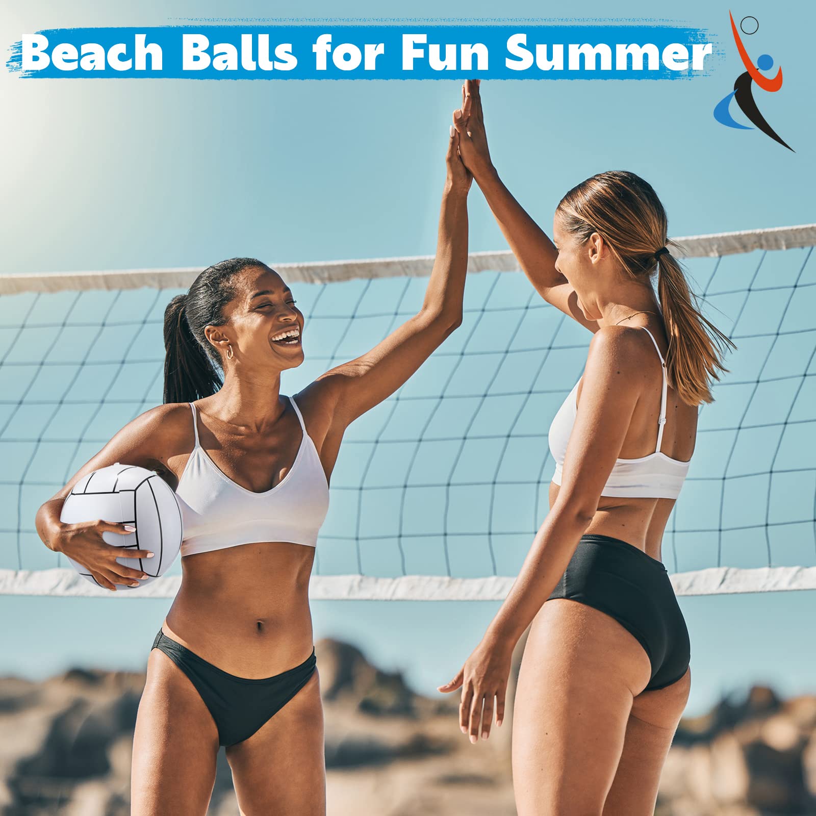Jerify 12 Inch Inflatable Volleyballs - 6 Pack White/Black Stripe Beach Balls for Pool Party Supplies