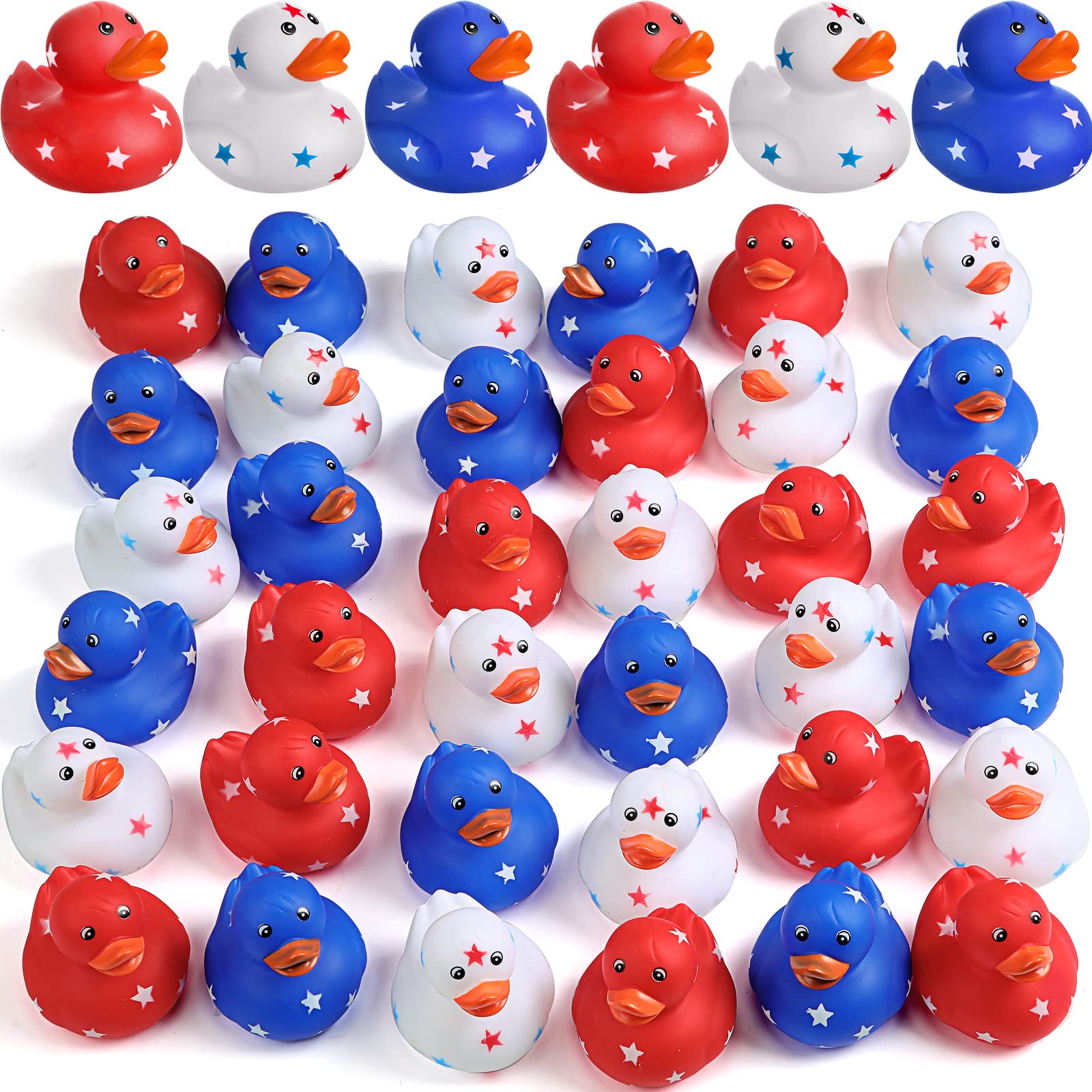 Jerify 12-Pack Patriotic Rubber Ducks - 2 Inch Mini Star Ducks for Independence Day Bath and Pool Fun