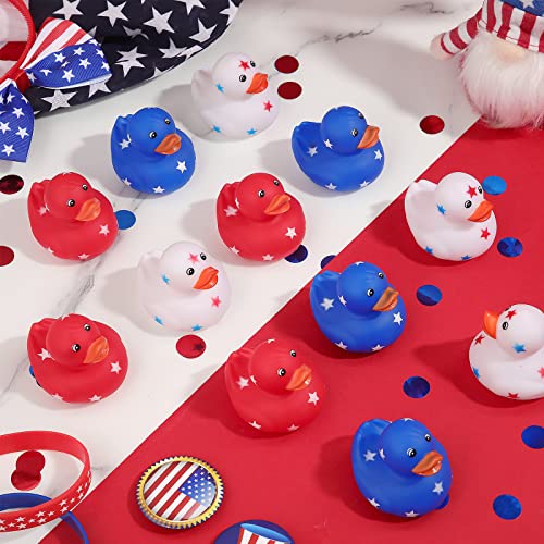 Jerify 12-Pack Patriotic Rubber Ducks - 2 Inch Mini Star Ducks for Independence Day Bath and Pool Fun