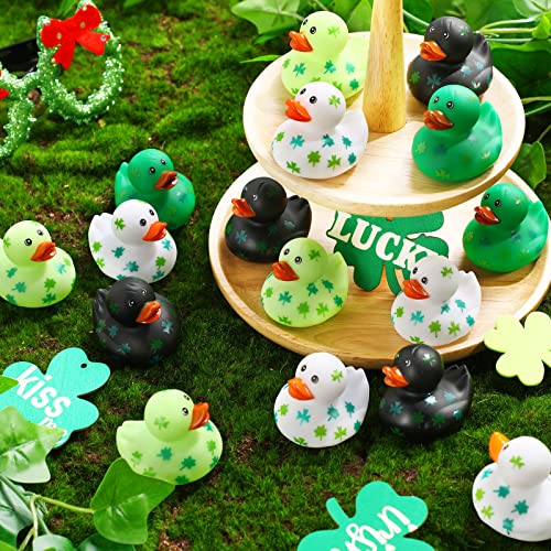 Jerify 12-Pack St. Patrick's Day Rubber Ducks – 2-Inch Shamrock Bath Toys in 4 Festive Styles