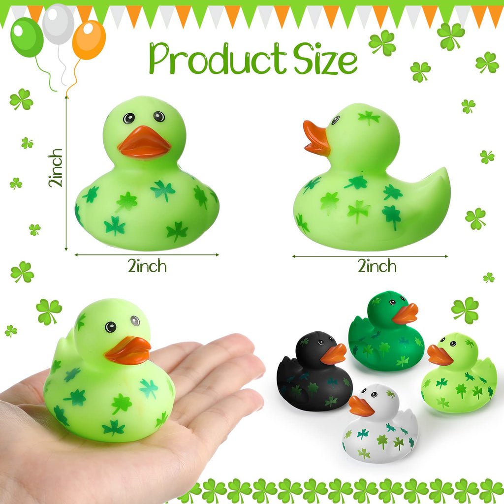 Jerify 12-Pack St. Patrick's Day Rubber Ducks – 2-Inch Shamrock Bath Toys in 4 Festive Styles
