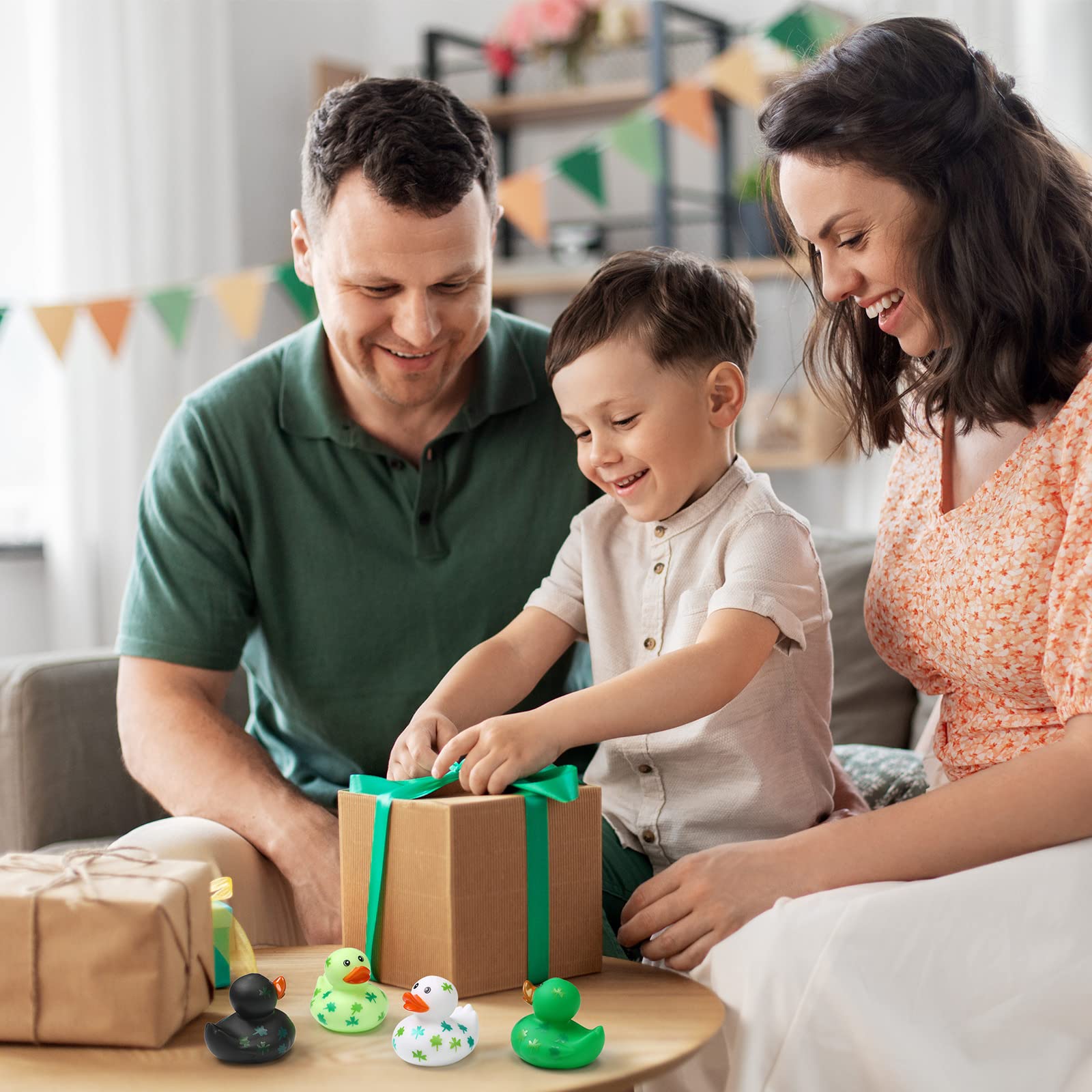 Jerify 12-Pack St. Patrick's Day Rubber Ducks – 2-Inch Shamrock Bath Toys in 4 Festive Styles