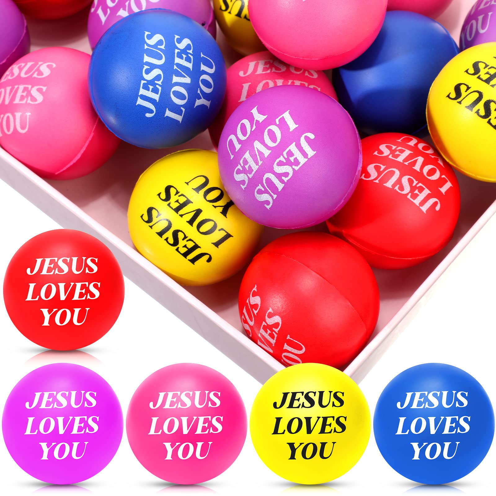 Jerify 20 Pack Christian Stress Balls – Jesus Loves You Foam Squeeze Toys for Church, Classroom, Graduation Gifts, Party Favors (Colorful, 1.57 Inch)