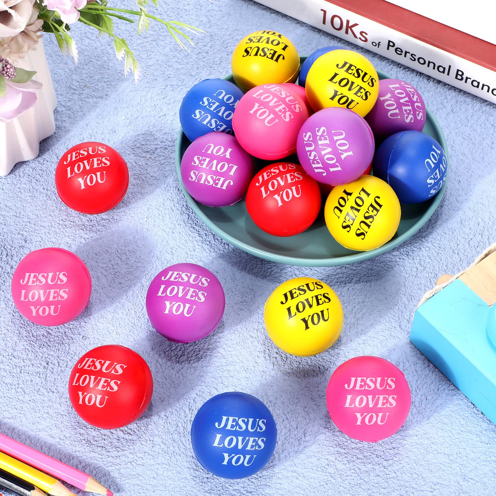 Jerify 20 Pack Christian Stress Balls – Jesus Loves You Foam Squeeze Toys for Church, Classroom, Graduation Gifts, Party Favors (Colorful, 1.57 Inch)