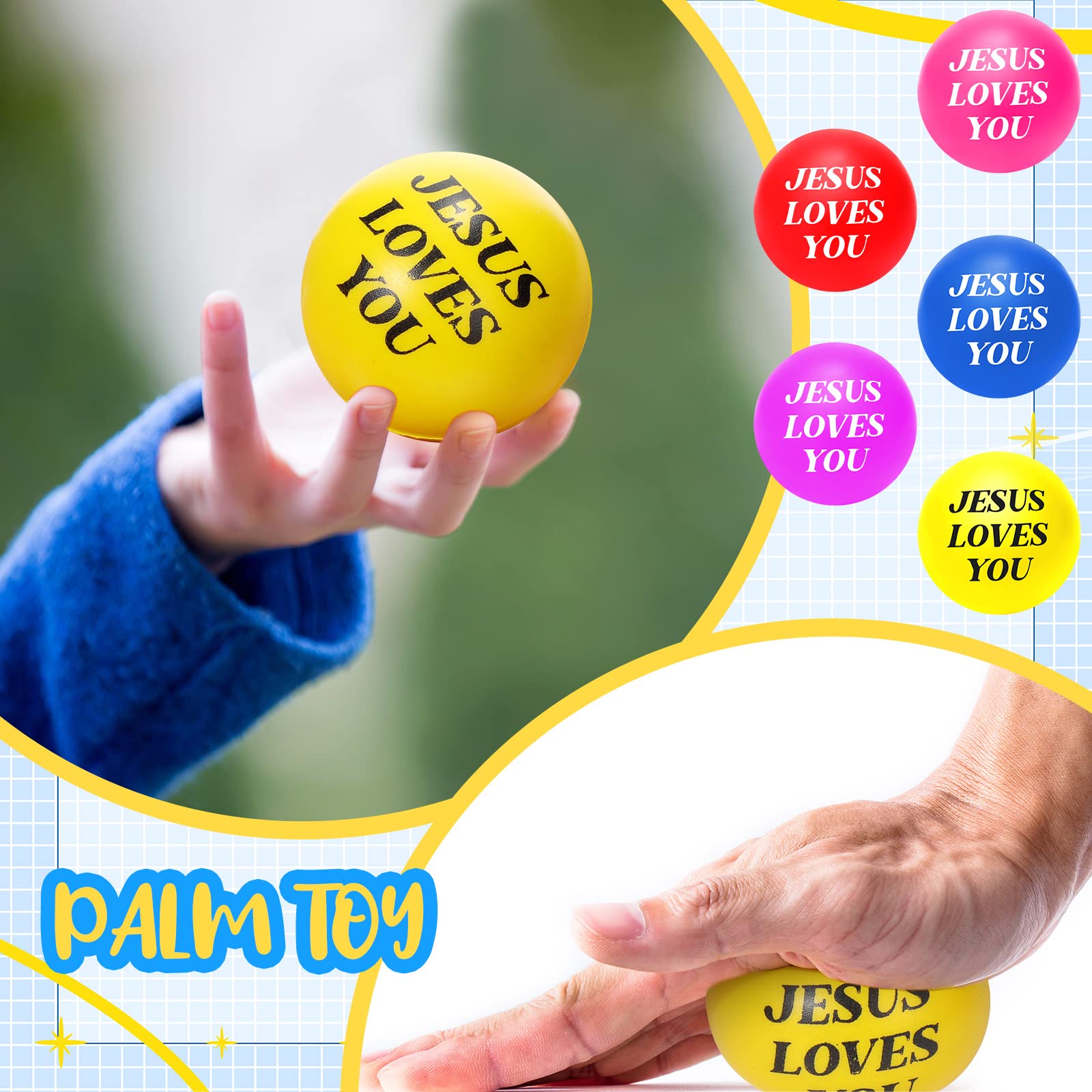 Jerify 20 Pack Christian Stress Balls – Jesus Loves You Foam Squeeze Toys for Church, Classroom, Graduation Gifts, Party Favors (Colorful, 1.57 Inch)