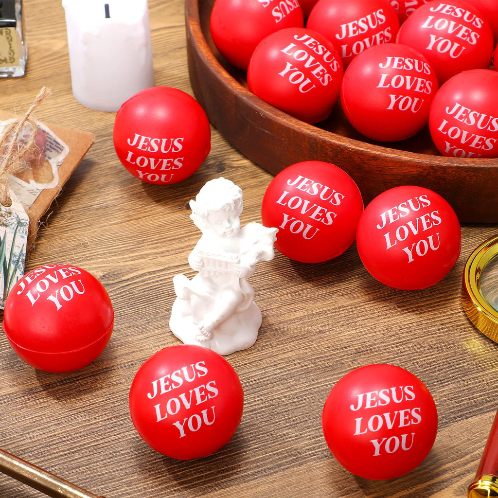 Jerify 20-Pack Jesus Loves You Stress Balls – Red & White Foam Squeeze Toys for Church Events, Graduation, and Party Favors (1.57 Inch)