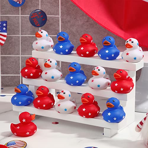 Jerify 24-Pack 2-Inch Patriotic Rubber Ducks – Independence Day Bath Toys with Star Design