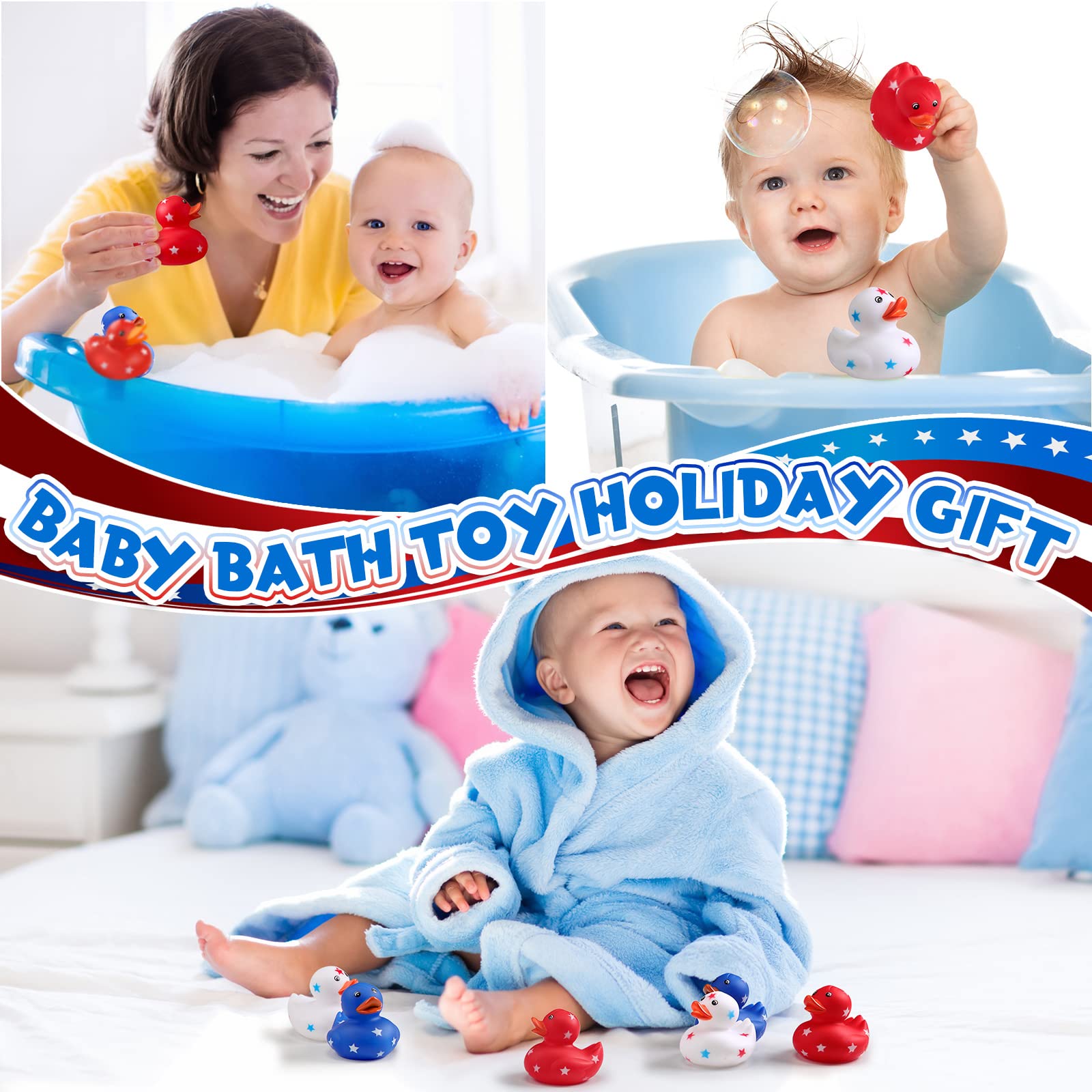 Jerify 24-Pack 2-Inch Patriotic Rubber Ducks – Independence Day Bath Toys with Star Design