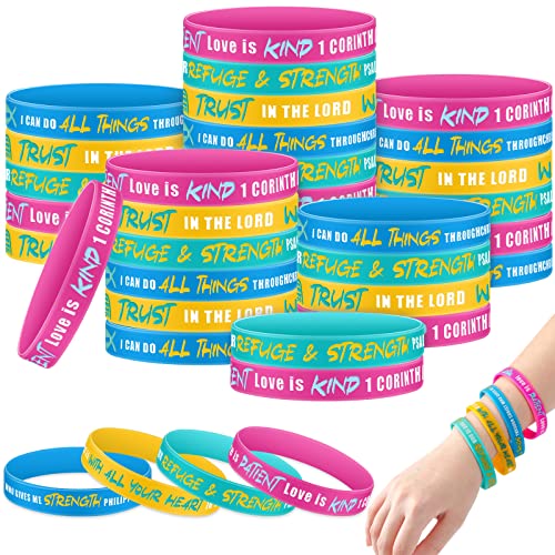 Jerify 48-Pack Bible Verse Silicone Bracelets for Kids and Church Gifts – Vivid Colors