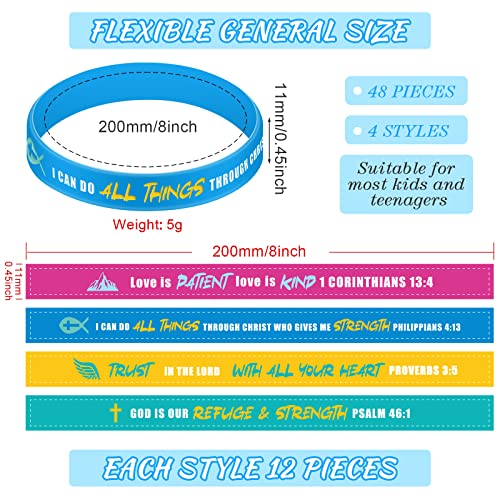 Jerify 48-Pack Bible Verse Silicone Bracelets for Kids and Church Gifts – Vivid Colors