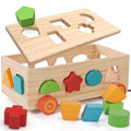 Jessruly Wooden Shape Sorter Pull-Along Car – 17 Montessori Learning Blocks for Toddlers
