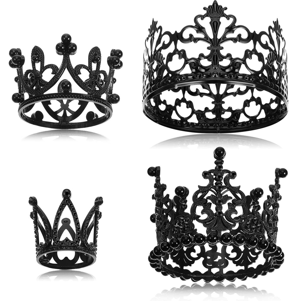 Jetec 4-Piece Black Mini Crown Set – Metal Cake Toppers & Bouquet Accessories for Gothic, King, or Royal Themes