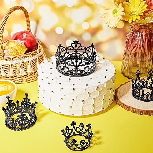 Jetec 4-Piece Black Mini Crown Set – Metal Cake Toppers & Bouquet Accessories for Gothic, King, or Royal Themes