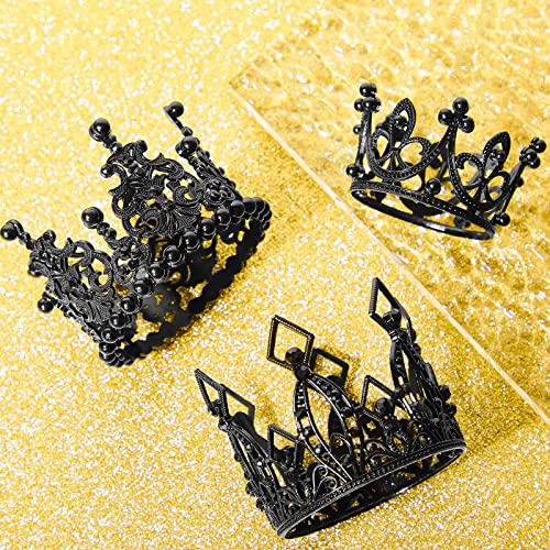 Jetec 4-Piece Black Mini Crown Set – Metal Cake Toppers & Bouquet Accessories for Gothic, King, or Royal Themes
