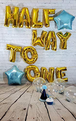 JeVenis 15-Piece Half Way To One Balloon Set - Gold Letter Balloons for Half Birthday Boy Party with Blue Latex Balloons
